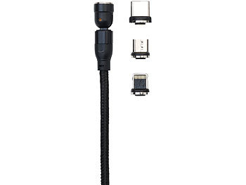 Callstel 4er-Set USB-Kabel, 12 Magnet-Stecker für USB C, Micro-USB, Lightning