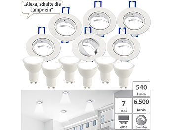 GU10-Leuchten: Luminea 6er-Set Alu-Einbaustrahler-Rahmen, weiß, inklusive LED-Spots