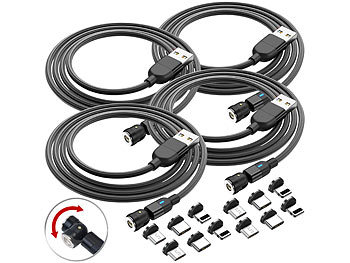 USB C Ladekabel: Callstel 4er-Set USB-Kabel, 12 Magnet-Stecker für USB C, Micro-USB, Lightning
