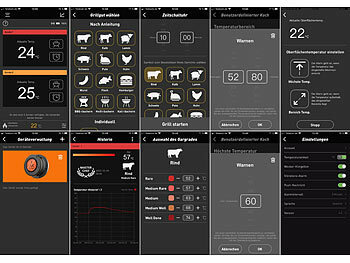 Rosenstein & Söhne Smartes Digital-Grill-Thermometer, Umrüstset, 2 Sensoren, BT, App