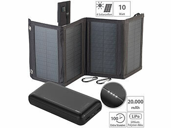 Solarpowerbanks: revolt USB-Powerbank mit 10-Watt-Falt-Solarpanel, 20.000 mAh, USB-C
