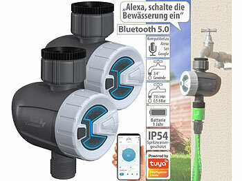 Wasser-Ventil, Bluetooth: Royal Gardineer 2er-Set smarte programmierbare Bewässerungscomputer mit BT & App