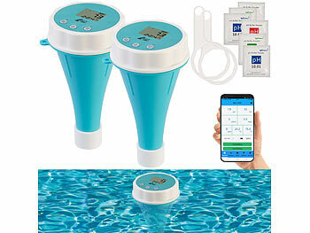 Poolthermometer: AGT 2er-Set 6in1-Wassertester, Bluetooth 5.2, Echtzeit-Monitoring, App
