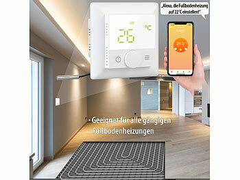 revolt 4er-Set WLAN-Fußbodenheizungs-Thermostat. Sprachsteuerung, App, weiß