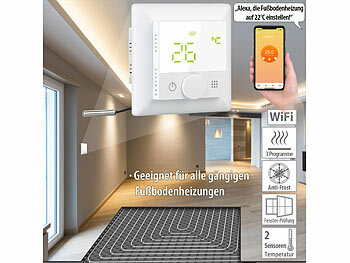 Wandthermostat: revolt WLAN-Fußbodenheizungs-Thermostat mit Sprachsteuerung und App, weiß