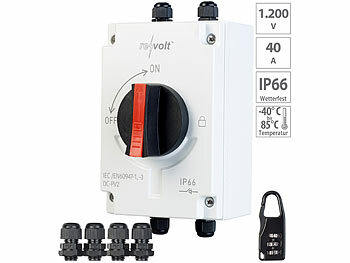 Solar-PV-Schalter: revolt DC-Trennschalter, 4-polig, bis 1.200 V, 40A, Kabeldurchführungen, IP66
