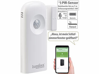 Türfensteralarm: Luminea Home Control Smarter 2in1-WLAN-Tür-/Fenstersensor und PIR-Sensor, App, Sprachbefehl