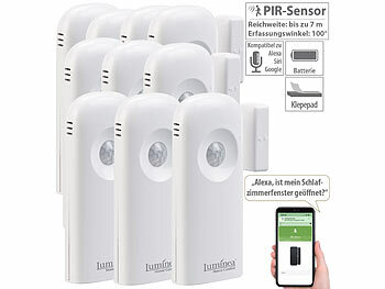 Türalarm WiFi: Luminea Home Control 10er-Set 2in1-WLAN-Tür-/Fenstersensoren und PIR-Sensoren, mit App