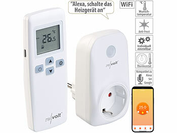Thermostat 230V: revolt WLAN-Steckdosen-Thermostat mit Sensor-Fernbedienung, App, Sprachbefehl