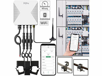 Strommesser: Luminea Home Control Smarter 3-Phasen-WLAN-Stromzähler & Echtzeit-Energiemonitor, 120A, App