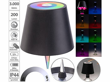 LED Tischlampe: Lunartec Akku-LED-Tischleuchten-Aufsatz für Flaschen, RGBW, für innen & außen