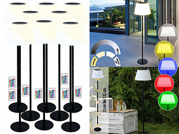 Terrassen Stehlampe: Lunartec 8er-Set Solar-LED-Tisch- & Stehleuchte, Fernbedienung, RGB&CCT, 400 lm