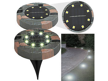Lunartec 8er-Set Solar-Akku-Bodenleuchten mit 8 LEDs, warmweiß, IP44
