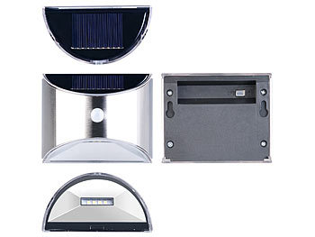 Lunartec 2er-Set Solar-LED-Wandleuchte mit PIR-Sensor, Edelstahl, 20 lm, IP44