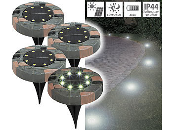 Solarbodenleuchten: Lunartec 4er-Set Solar-Akku-Bodenleuchten mit 8 LEDs, warmweiß, IP44
