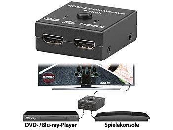 HDMI Umschalter: auvisio 2-Port-HDMI-2.0-Splitter & -Switch, bis 4K UHD, 60 B./Sek., HDCP