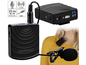 Mikrophon: auvisio Digital Funkmikrofon & -Empfänger-Set, Klinke 2,4GHz, Reichweite 25m