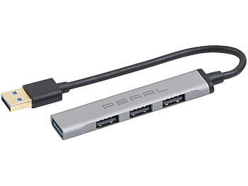 PEARL USB-Hub mit 4 Ports, 1x USB 3.0, 3x USB 2.0, bis 5 Gbit/s, Aluminium