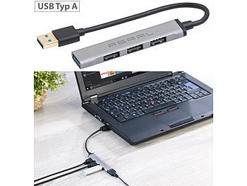 PEARL USB-Hub mit 4 Ports, 1x USB 3.0, 3x USB 2.0, bis 5 Gbit/s, Aluminium