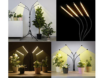 Lunartec 4-flammige Vollspektrum-LED-Pflanzenlampe mit Dreibein-Stativ,