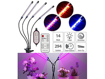 Pflanzlampe: Lunartec 4-flammige LED-Pflanzenlampe, rot & blau, 360°-Schwanenhals, USB
