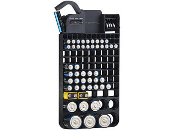 PEARL 2in1-Batterie-Organizer für 110 Batterien, mit Batterie-Tester