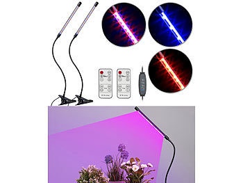 Lunartec 2er-Set LED-Pflanzenlampen, rot & blau, 360°-Schwanenhals, USB