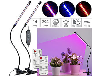 LED Lichter: Lunartec 2er-Set LED-Pflanzenlampen, rot & blau, 360°-Schwanenhals, USB