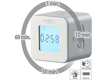 Kitchen Timer: infactory Digitaler Timer-Würfel mit 4 Zeiten, LCD-Display, Alarm, 6 x 6 x 5,5cm