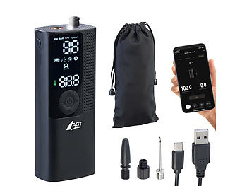 AGT Smarte Akku-Luftpumpe mit OLED-Display; bis 120 psi; Bluetooth und App