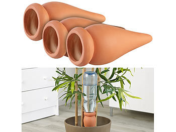 Bewässerungskegel: Royal Gardineer 3er-Set 2in1-Terracotta-Wasserspender für Topfpflanzen, je 330 ml