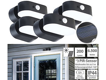 Außenleuchte LED Solar: Luminea 4er-Set kabellose Solar-LED-Außenstrahler, PIR-Bewegungsmelder,200 lm