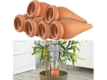 Wasserspender Pflanzen: Royal Gardineer 6er-Set 2in1-Terracotta-Wasserspender für Topfpflanzen