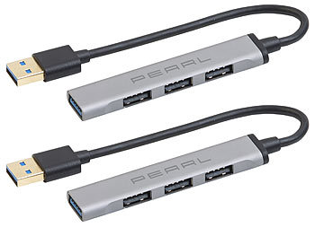 PEARL 2er Set USB-Hub mit 4 Ports, 1x USB 3.0, 3x USB 2.0, bis 5 Gbit/s