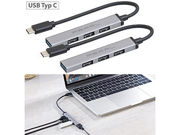 Passiver USB-Hub: PEARL 2er Set USB-C-Hub mit 4 Ports, 1x USB 3.0, 3x USB 2.0, bis 5 Gbit/s