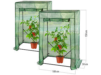 Royal Gardineer 2er-Set Tomaten-Folien-Gewächshäuser, Aufroll-Tür, 100x50x150 cm, grün