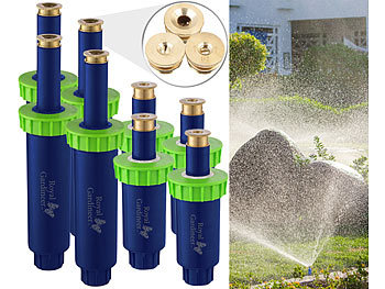 Sprinkler: Royal Gardineer 8er-Set versenkbare Bewässerungssprinkler mit 3 Sprühköpfen, bis 50 qm
