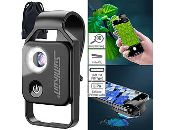 Handy Lupe: Somikon Mikroskop-Vorsatzlinse für Smartphones, 200-fache Vergrößerung, 6 LEDs