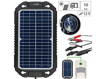 Autobatterie Ladegerät: revolt Solar-Ladegerät für Auto-Batterien, Pkw, Wohnmobil, 12 Volt, 10 Watt