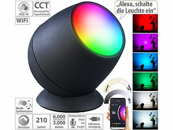TV Beleuchtung: Luminea Home Control Smarte WLAN-Stimmungsleuchte, RGB-CCT-LEDs, 210lm, 2,2W, USB, schwarz
