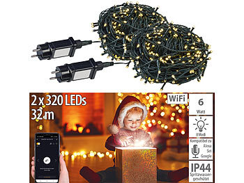 Lichterkette 220 Volt: Lunartec 2er-Set WLAN-Lichterketten, je 320 warmweiße LEDs, 8 Modi, App, je 32m