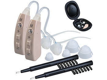 Hörgeräte mit Ohrbügeln: newgen medicals 2er-Set HdO-Hörverstärker, 43 dB Verstärkung, 22-Stunden-Akku, USB