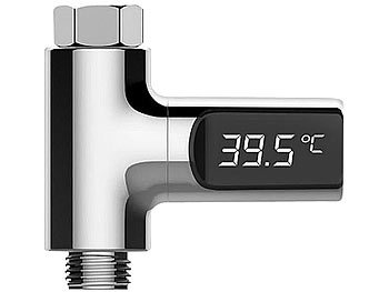 Duschthermometer: BadeStern Batterieloses Armatur-Thermometer, LED-Display 360° drehbar, 0-100 °C