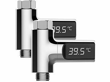 batterieloses Armatur-Thermometer: BadeStern 2er-Set Armatur-Thermometer, LED-Display 360° drehbar, 0-100 °C