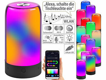 Stimmungslampe: Luminea Home Control Smarte Stimmungsleuchte mit RGB-IC-LEDs, 15 Modi, WLAN, App, schwarz