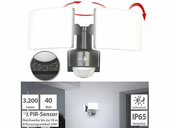 LED Fluter: Lunartec Duo-LED-Außenwandstrahler mit Bewegungssensor, 3.200 lm, 40 W, IP65