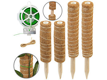Rankhilfe Pflanzstab: Royal Gardineer 4er-Set Rankhilfen aus Kokosfaser & Holz, 2x40 cm, 2x30 cm, Juteschnur