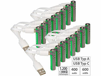 USB Akku: tka 16er-Set wiederaufladbare Batterien Typ AAA, 600 mWh, laden per USB-C