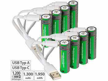 Akku USB: tka 8er-Set wiederaufladbare Batterien Typ AA,1950mWh,schnellladen per USB