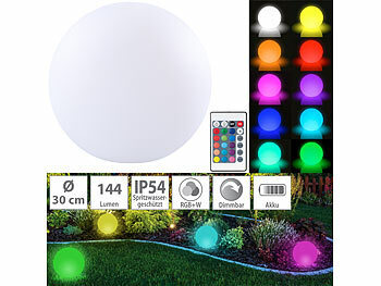 Leuchtkugeln LED: Lunartec Kabellose Akku-Leuchtkugel für innen und außen, Ø30 cm, IP54, RGBW-LED